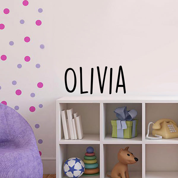 Vinyl Wall Art Decal Girls Custom Name - 'OLIVIA' Text Name- Girls Bedroom Vinyl Wall Decals - Cute Wall Art Decals for Baby Girl Nursery Room Decor