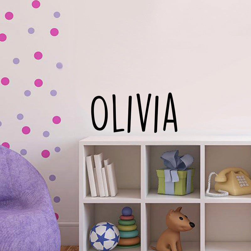 Vinyl Wall Art Decal Girls Custom Name - ’Olivia’ Custom Text Name- 12" x 26" - Girls Bedroom Vinyl Wall Decals - Cute Wall Art Decals for Baby Girl Nursery Room Decor (12" x 26"; Black Text) Black 12" x 26"