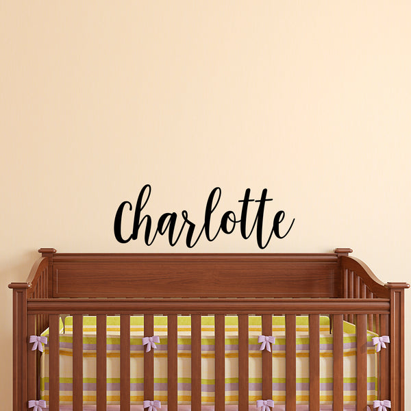 Vinyl Wall Art Decal Girls Custom Name - ’Charlotte’ Custom Text Name - Girls Bedroom Vinyl Wall Decals - Cute Wall Art Decals for Baby Girl Nursery Room Decor (12" x 33"; Black Cursive)