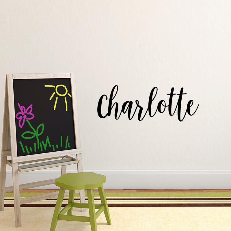 Vinyl Wall Art Decal Girls Custom Name - ’Charlotte’ Custom Text Name - 12" x 39" - Girls Bedroom Vinyl Wall Decals - Cute Wall Art Decals for Baby Girl Nursery Room Decor (12" x 33"; Black Cursive) Black 12" x 33" 2