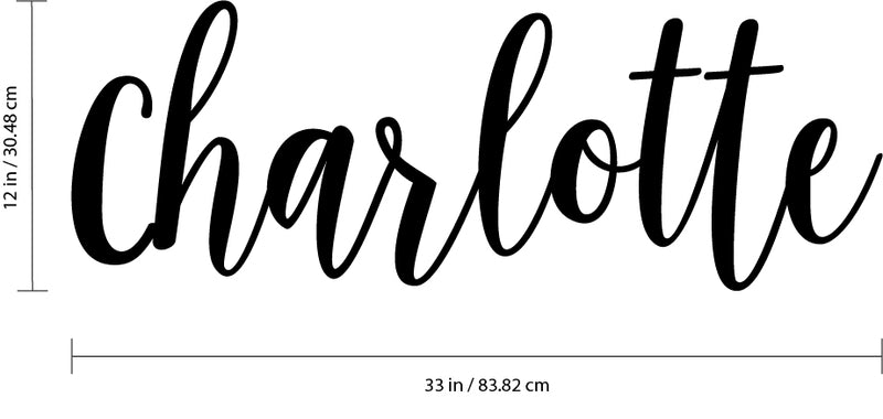 Vinyl Wall Art Decal Girls Custom Name - ’Charlotte’ Custom Text Name - 12" x 39" - Girls Bedroom Vinyl Wall Decals - Cute Wall Art Decals for Baby Girl Nursery Room Decor (12" x 33"; Black Cursive) Black 12" x 33" 3