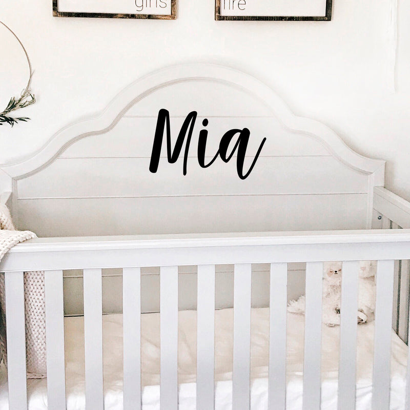 Vinyl Wall Art Decal Girls Custom Name - ’MIA’ Custom Text Name - Girls Bedroom Vinyl Wall Decals - Cute Wall Art Decals for Baby Girl Nursery Room Decor (12" x 19"; Black Cursive)