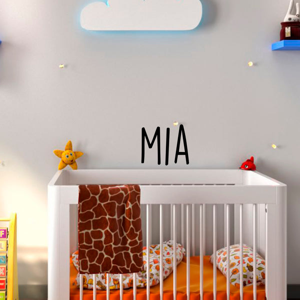 Vinyl Wall Art Decal Girls Custom Name - 'MIA' Custom Text Name - Girls Bedroom Vinyl Wall Decals - Cute Wall Art Decals for Baby Girl Nursery Room Decor