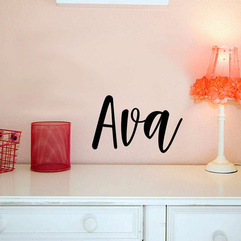 Vinyl Wall Art Decal Girls Custom Name - ’AVA’ Custom Text Name - Girls Bedroom Vinyl Wall Decals - Cute Wall Art Decals for Baby Girl Nursery Room Decor (12" x 19"; Black Text)