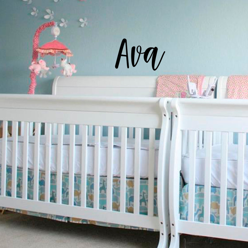 Vinyl Wall Art Decal Girls Custom Name - ’AVA’ Custom Text Name - 12" x 23" - Girls Bedroom Vinyl Wall Decals - Cute Wall Art Decals for Baby Girl Nursery Room Decor (12" x 23"; Black Cursive) Black 12" x 23" 2