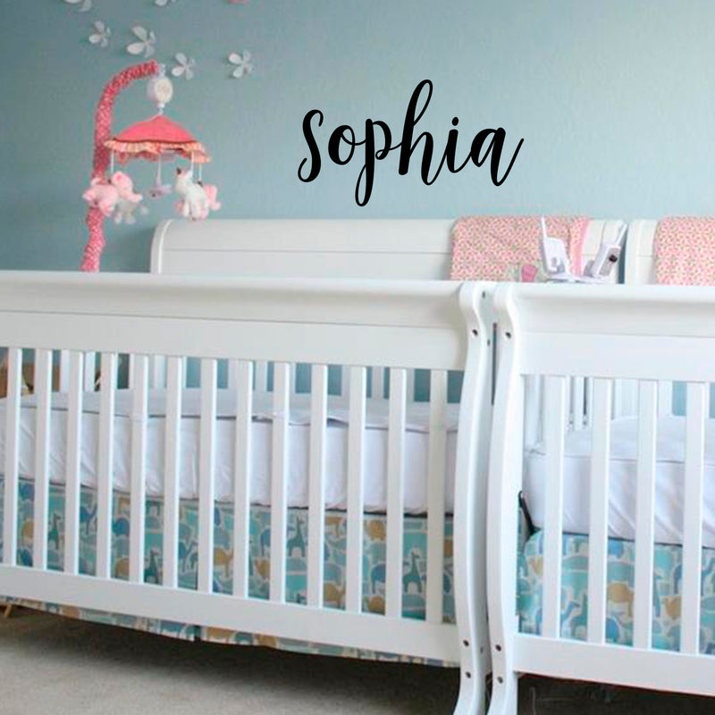 Vinyl Wall Art Decal Girls Custom Name - ’Sophia’ Custom Text Name - 12" x 26" - Girls Bedroom Vinyl Wall Decals - Cute Wall Art Decals for Baby Girl Nursery Room Decor (12" x 26"; Black Cursive) Black 12" x 26" 2