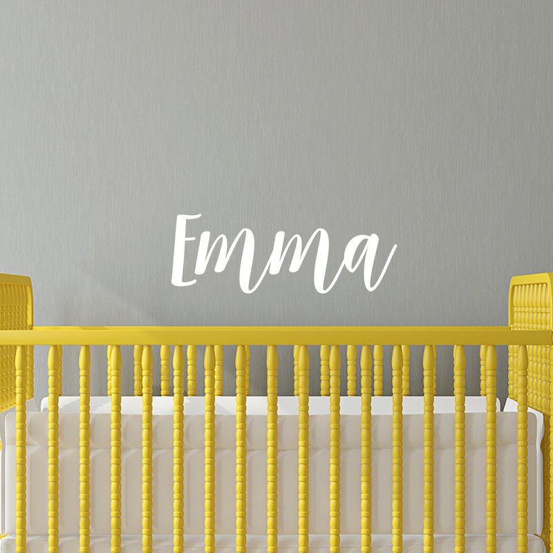 Vinyl Wall Art Decal Girls Custom Name - ’Emma’ Custom Text Name - 12" x 34" - Girls Bedroom Vinyl Wall Decals - Cute Wall Art Decals for Baby Girl Nursery Room Decor (12" x 34"; White Cursive) White 12" x 34"