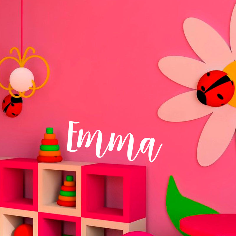 Vinyl Wall Art Decal Girls Custom Name - ’Emma’ Custom Text Name - 12" x 34" - Girls Bedroom Vinyl Wall Decals - Cute Wall Art Decals for Baby Girl Nursery Room Decor (12" x 34"; White Cursive) White 12" x 34" 2