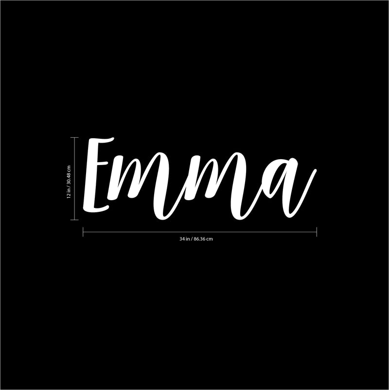 Vinyl Wall Art Decal Girls Custom Name - ’Emma’ Custom Text Name - 12" x 34" - Girls Bedroom Vinyl Wall Decals - Cute Wall Art Decals for Baby Girl Nursery Room Decor (12" x 34"; White Cursive) White 12" x 34" 3