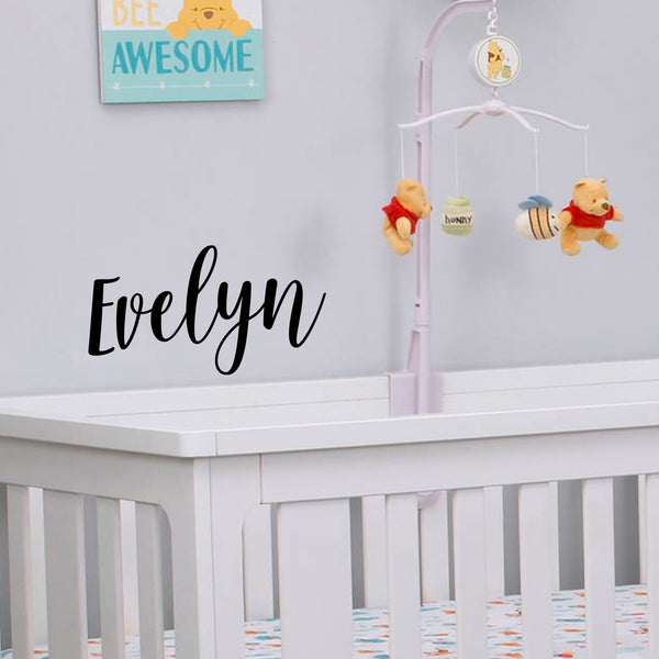 Vinyl Wall Art Decal Girls Custom Name - ’Evelyn’ Custom Text Name- Girls Bedroom Vinyl Wall Decals - Cute Wall Art Decals for Baby Girl Nursery Room Decor (12" x 26"; Black Cursive)