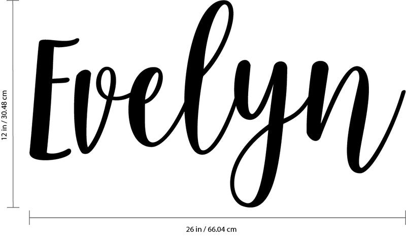 Vinyl Wall Art Decal Girls Custom Name - ’Evelyn’ Custom Text Name- 12" x 26" - Girls Bedroom Vinyl Wall Decals - Cute Wall Art Decals for Baby Girl Nursery Room Decor (12" x 26"; Black Cursive) Black 12" x 26" 3