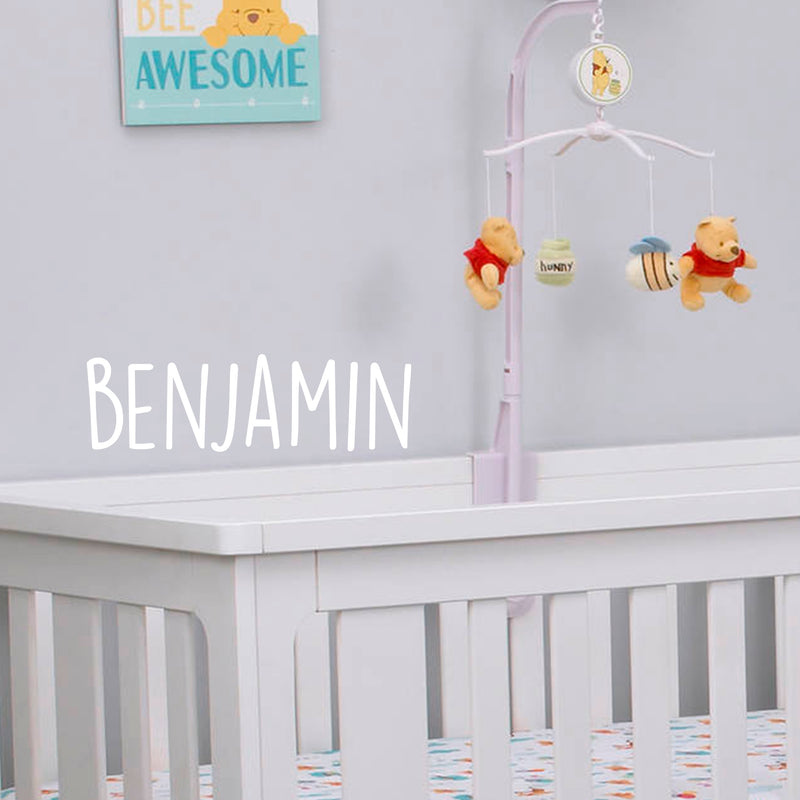 Vinyl Wall Art Decal Boys Custom Name - ’Benjamin’ Custom Text Name- 10" x 34" - Little Boys Bedroom Vinyl Wall Decals - Cute Wall Art for Baby Boy Nursery Room Decor (10" x 34"; White Text) White 10" x 34" 2