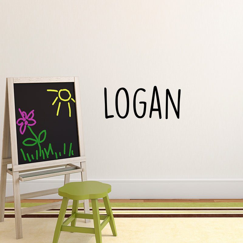 Vinyl Wall Art Decal Boys Custom Name - ’Logan’ Custom Text Name - Little Boys Bedroom Vinyl Wall Decals - Cute Wall Art Decals for Baby Boy Nursery Room Decor (12" x 29"; Black Cursive)