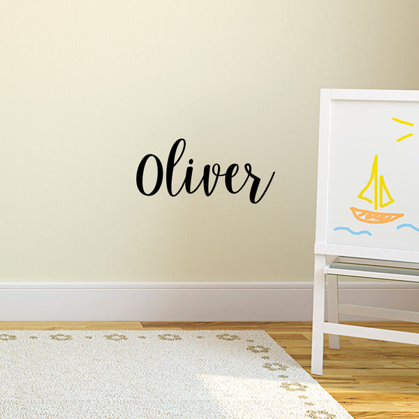 Vinyl Wall Art Decal Boys Custom Name - ’Oliver’ Custom Text Name - Little Boys Bedroom Vinyl Wall Decals - Cute Wall Art Decals for Baby Boy Nursery Room Decor (12" x 30"; Black Cursive)