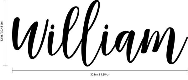 Vinyl Wall Art Decal Boys Custom Name - ’WILLIAM’ Custom Text Name - Little Boys Bedroom Vinyl Wall Decals - Cute Wall Art Decals for Baby Boy Nursery Room Decor (12" x 32"; Black Cursive)