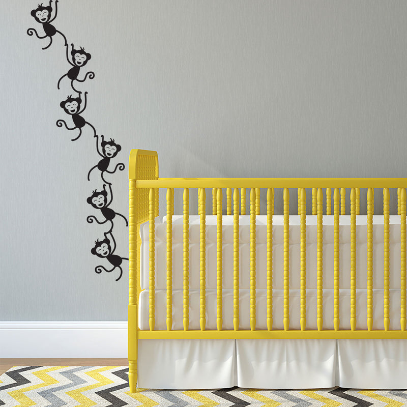 Set of 6 Vinyl Wall Art Decals - Monkeys - 4" x 5" Each - Bedroom Wall Art Vinyl Stickers - Unisex Nursery Animal Theme Decal - Kids Room Vinyl Wall Stickers Black 4" x 5" 2