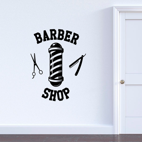 Vinyl Wall Art Decal - Barber Shop Sign - Indoor Outdoor Vintage Sign Decoration Wall Art - Business Wall Decor - Trendy Modern Wall Art Window Door Decor (White)