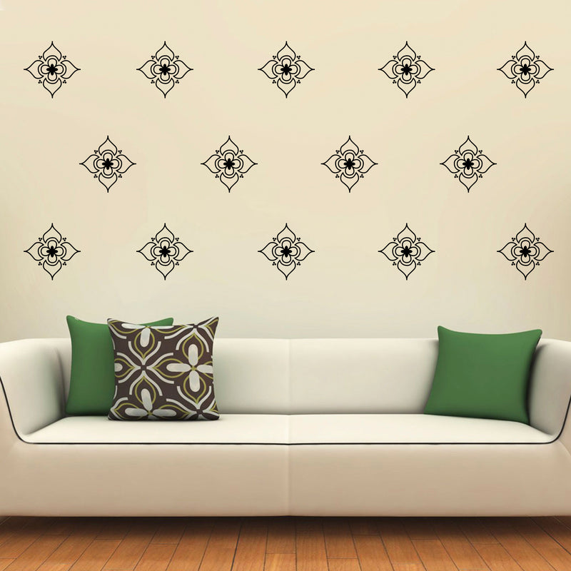 Set of 20 Vinyl Wall Art Decals - Pretty Flowers Pattern - 5" x 5" Each - Bedroom Living Room Office Dorm Room Girly Home Decor - Trendy Apartment Stencil Adhesive Stickers (5" x 5" Each; Black) Black 5" x 5" each 2