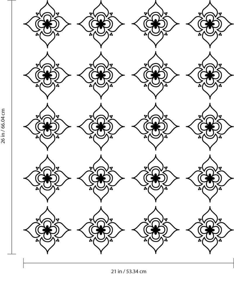 Set of 20 Vinyl Wall Art Decals - Pretty Flowers Pattern - 5" x 5" Each - Bedroom Living Room Office Dorm Room Girly Home Decor - Trendy Apartment Stencil Adhesive Stickers (5" x 5" Each; Black) Black 5" x 5" each 4