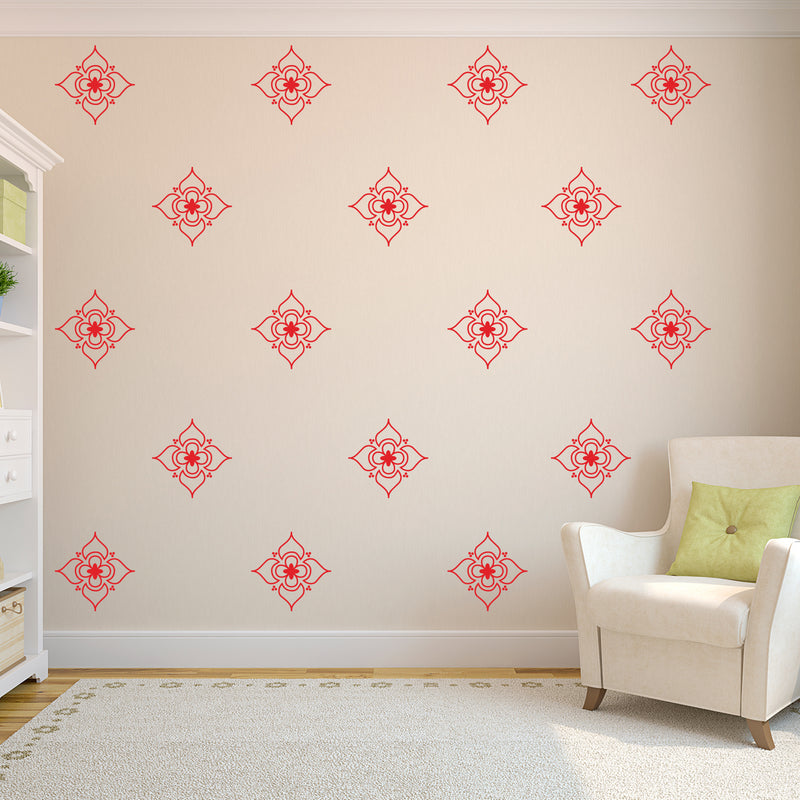 Set of 20 Vinyl Wall Art Decals - Pretty Flowers Pattern - 5" x 5" Each - Bedroom Living Room Office Dorm Room Girly Home Decor - Trendy Apartment Stencil Adhesive Stickers (5" x 5" Each; Red) Red 5" x 5" each 2