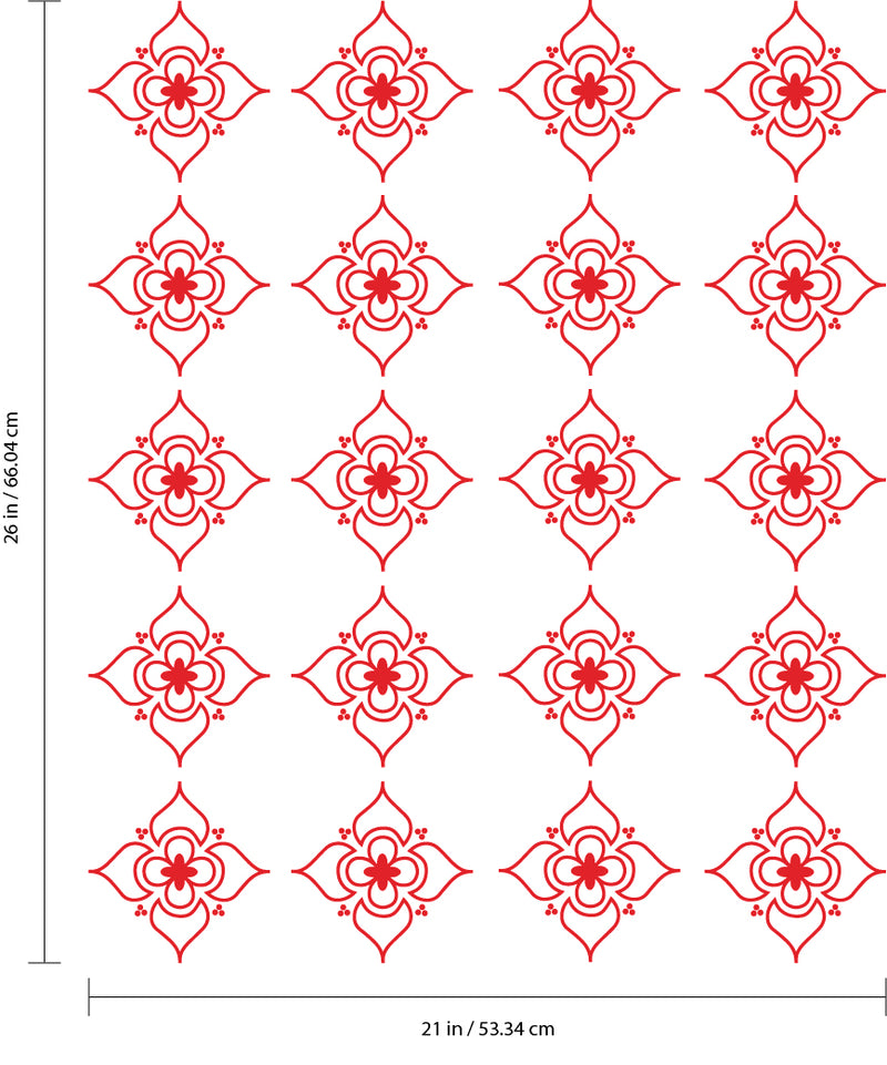 Set of 20 Vinyl Wall Art Decals - Pretty Flowers Pattern - 5" x 5" Each - Bedroom Living Room Office Dorm Room Girly Home Decor - Trendy Apartment Stencil Adhesive Stickers (5" x 5" Each; Red) Red 5" x 5" each 4