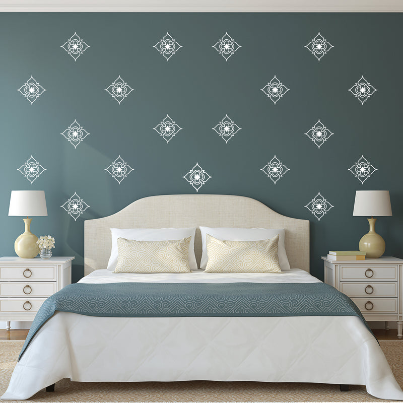 Set of 20 Vinyl Wall Art Decals - Pretty Flowers Pattern - 5" x 5" Each - Bedroom Living Room Office Dorm Room Girly Home Decor - Trendy Apartment Stencil Adhesive Stickers (5" x 5" Each; White) White 5" x 5" each