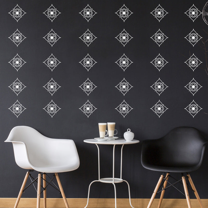 Set of 20 Vinyl Wall Art Decals - Pretty Flowers Pattern - 5" x 5" Each - Bedroom Living Room Office Dorm Room Girly Home Decor - Trendy Apartment Stencil Adhesive Stickers (5" x 5" Each; White) White 5" x 5" each 2