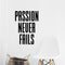 Vinyl Wall Art Decal - Passion Never Fails - Decoration Vinyl Sticker - Inspirational Life Quotes - Motivational Gym And Fitness Office Home Quotes Decal Stickers