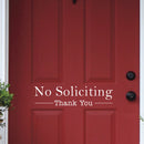Vinyl Wall Art Decal - No Soliciting Thank You - 5" x 20" Decoration Adhesive Sticker - Home Rules Signs Outdoor and Indoor Decor Peel Off Stencil Adhesives for Walls Doors Windows (5" x 20"; White) White 5" x 20"