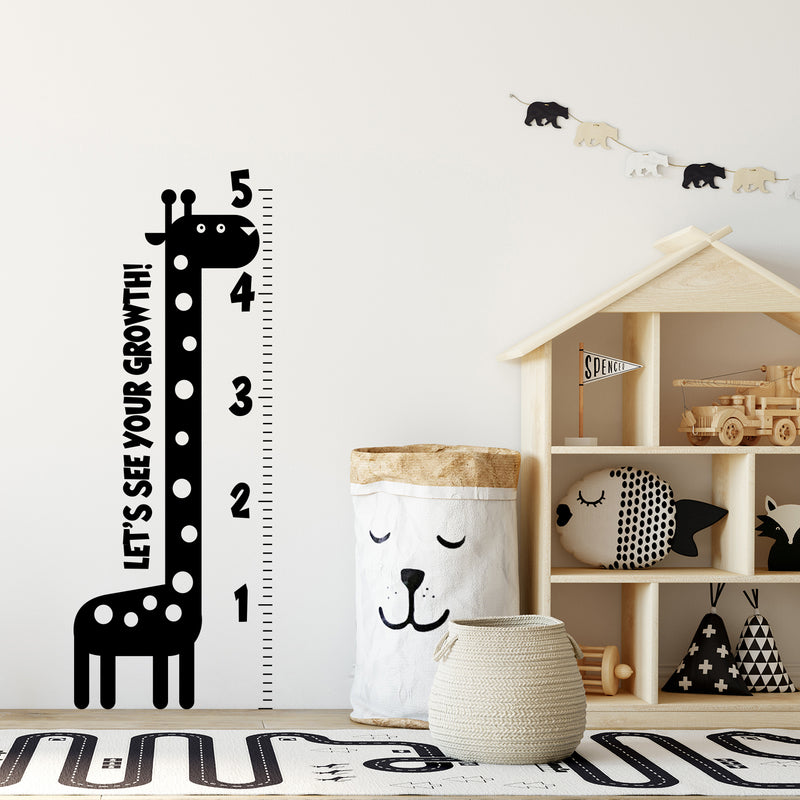 Nursery Vinyl Wall Art Decal - Let’s See Your Growth Chart Zoo Giraffe - 62.5" x 22" - Safari Animal Wall Art Sticker Decals - Unisex Kids Room Play Area Daycare Wall Decor (62.5" x 22"; Black) Black 62.5" x 22" 3