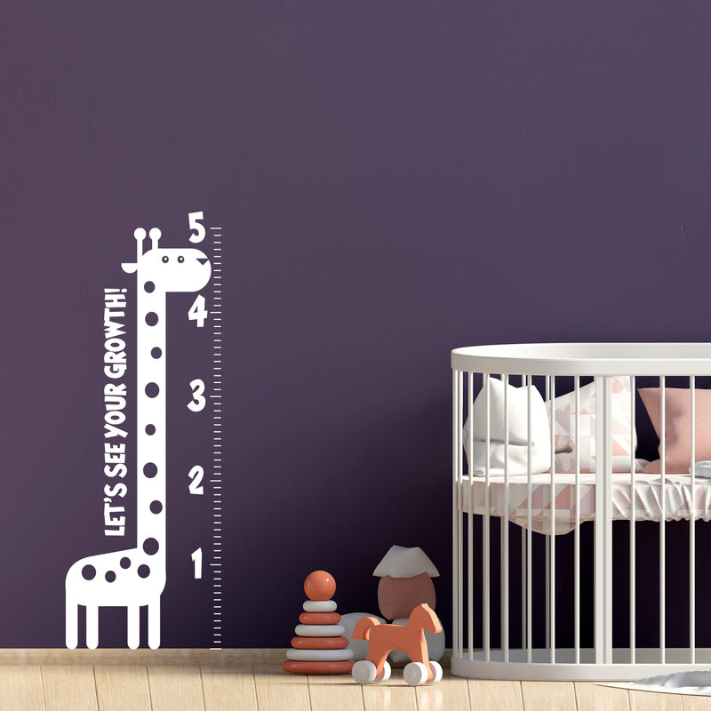 Nursery Vinyl Wall Art Decal - Let’s See Your Growth Chart Zoo Giraffe - 62.5" x 22" - Safari Animal Wall Art Sticker Decals - Unisex Kids Room Play Area Daycare Wall Decor (62.5" x 22"; White) White 62.5" x 22" 2