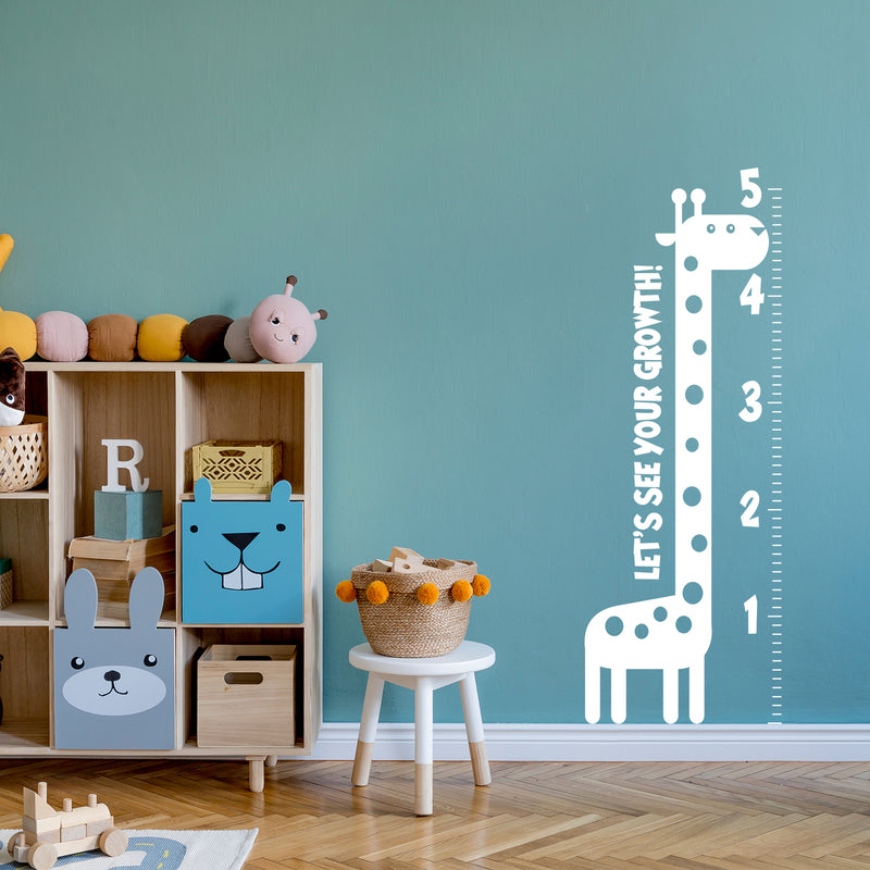 Nursery Vinyl Wall Art Decal - Let’s See Your Growth Chart Zoo Giraffe - 62.5" x 22" - Safari Animal Wall Art Sticker Decals - Unisex Kids Room Play Area Daycare Wall Decor (62.5" x 22"; White) White 62.5" x 22" 3