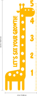 Nursery Vinyl Wall Art Decal - Let’s See Your Growth Chart Zoo Giraffe - 62.5" x 22" - Safari Animal Wall Art Sticker Decals - Unisex Kids Room Play Area Daycare Wall Decor (62.5" x 22"; Yellow) Yellow 62.5" x 22"