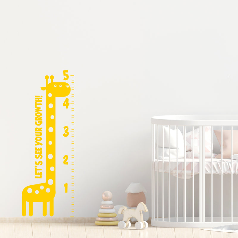 Nursery Vinyl Wall Art Decal - Let’s See Your Growth Chart Zoo Giraffe - 62.5" x 22" - Safari Animal Wall Art Sticker Decals - Unisex Kids Room Play Area Daycare Wall Decor (62.5" x 22"; Yellow) Yellow 62.5" x 22" 2