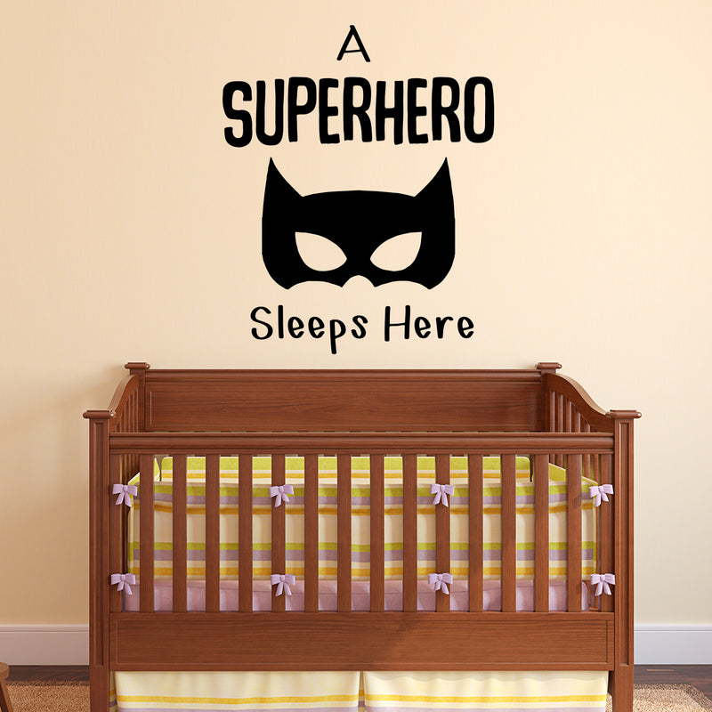 Baby Nursery Vinyl Art Wall Decal - A Superhero Sleeps Here - 26" x 23" - Inspirational Motivational Quote Wall Art Decor - Removable Wall Decals for Kids Childrens Toddlers Bedroom Playroom Black 26" x 23" 2