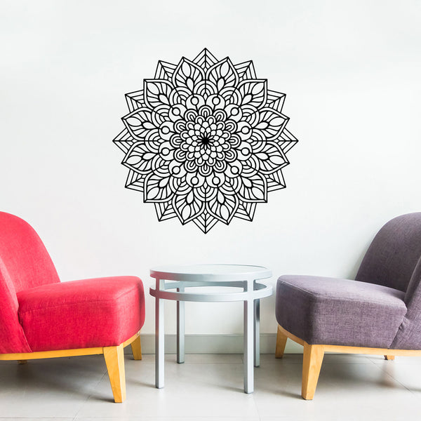 Vinyl Wall Art Decal - Mandala Figure - Adhesive Vinyl Sticker Decals - Home Apartment Workplace Decor - Yoga Studio Namaste Meditation Mandala Bohemian Flower (23" x 23"; Blue)