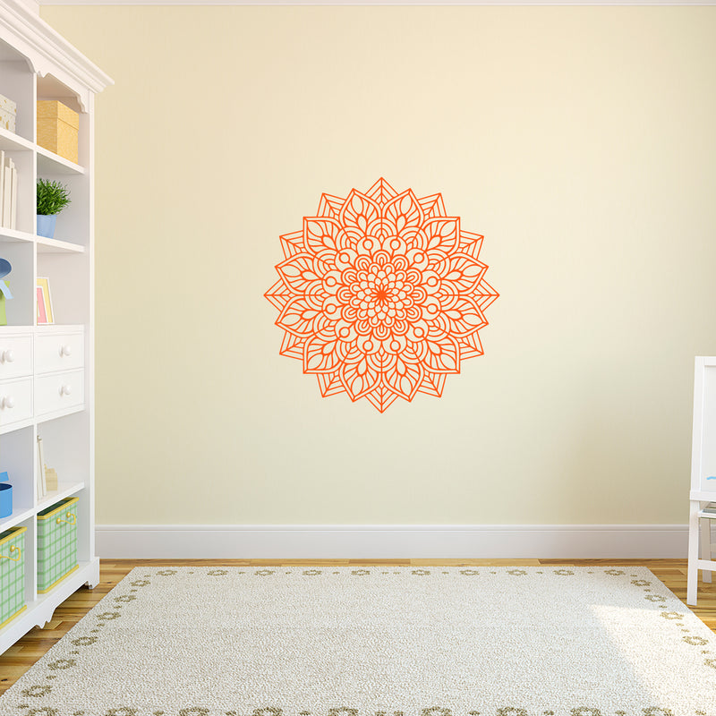 Vinyl Wall Art Decal - Mandala Figure - 23" x 23" - Adhesive Vinyl Sticker Decals - Home Apartment Workplace Decor - Yoga Studio Namaste Meditation Mandala Bohemian Flower (23" x 23"; Orange) Orange 23" x 23" 2