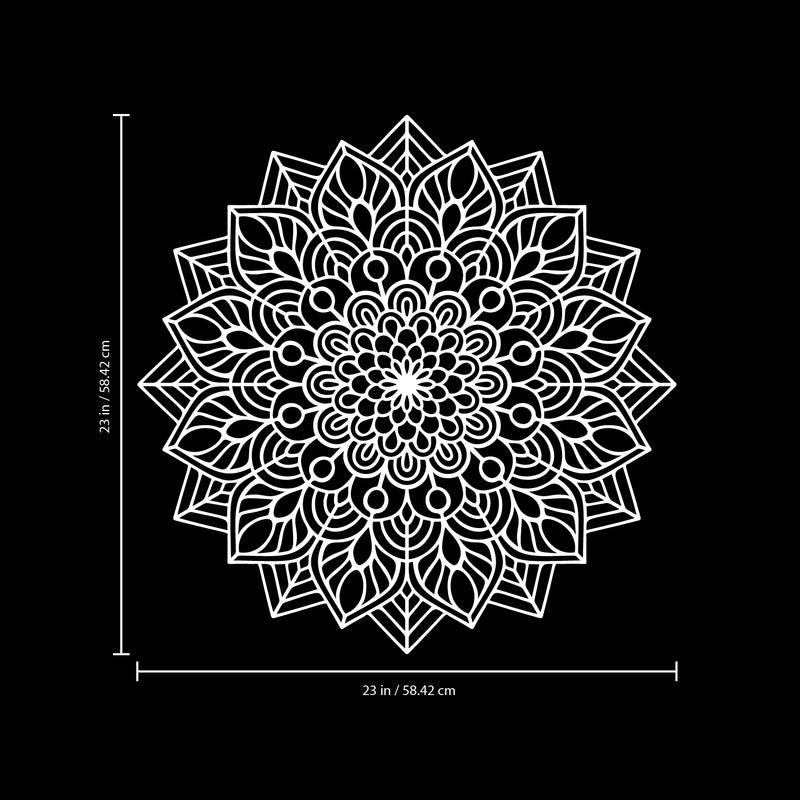 Vinyl Wall Art Decal - Mandala Figure - 23" x 23" - Adhesive Vinyl Sticker Decals - Home Apartment Workplace Decor - Yoga Studio Namaste Meditation Mandala Bohemian Flower (23" x 23"; White) White 23" x 23" 3