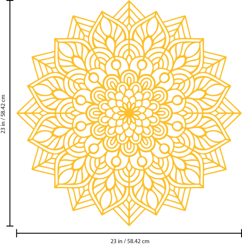 Vinyl Wall Art Decal - Mandala Figure - 23" x 23" - Adhesive Vinyl Sticker Decals - Home Apartment Workplace Decor - Yoga Studio Namaste Meditation Mandala Bohemian Flower (23" x 23"; Yellow) Yellow 23" x 23" 3