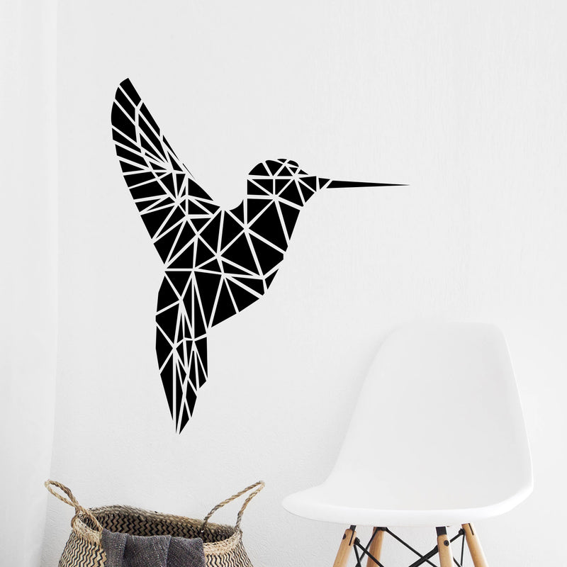 Vinyl Wall Art Decal - Geometric Hummingbird Outline - Beautiful Exotic Bird Wall Art Sticker Decals - Home Decor Living Room Bedroom (28" x 23"; Blue)