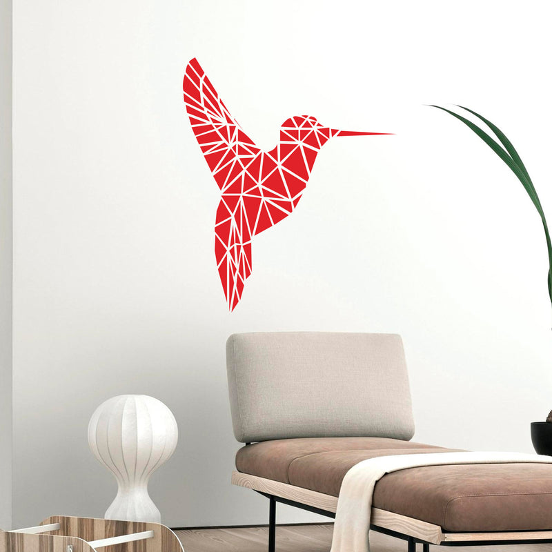 Vinyl Wall Art Decal - Geometric Hummingbird Outline - 28" x 23" - Beautiful Exotic Bird Wall Art Sticker Decals - Home Decor Living Room Bedroom (28" x 23"; Red) Red 28" x 23"