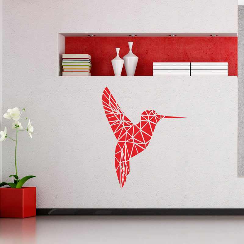 Vinyl Wall Art Decal - Geometric Hummingbird Outline - 28" x 23" - Beautiful Exotic Bird Wall Art Sticker Decals - Home Decor Living Room Bedroom (28" x 23"; Red) Red 28" x 23" 2