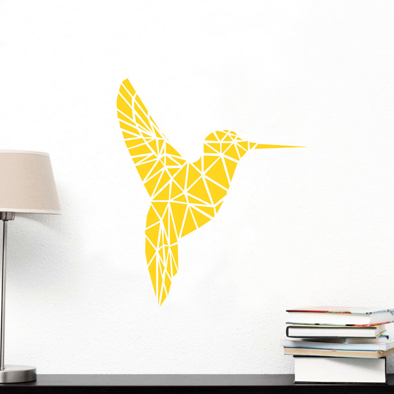 Vinyl Wall Art Decal - Geometric Hummingbird Outline - 28" x 23" - Beautiful Exotic Bird Wall Art Sticker Decals - Home Decor Living Room Bedroom (28" x 23"; Yellow) Yellow 28" x 23"