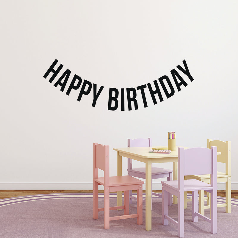 Vinyl Wall Art Decals - Happy Birthday - 16" x 45" - Best Wishes Celebrate Home Work Place Stencil Adhesives - Fun Happy Decal for Office Living Room Bedroom Dorm Room Decor (16" x 45"; Black Text) Black 16" x 45"