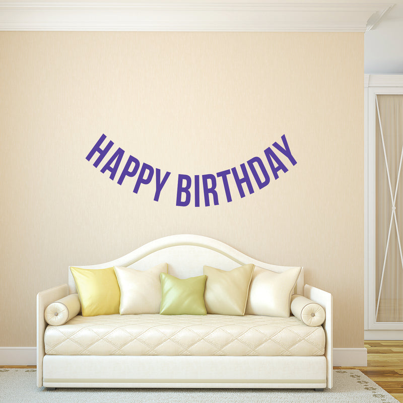 Vinyl Wall Art Decals - Happy Birthday - 16" x 45" - Best Wishes Celebrate Home Work Place Stencil Adhesives - Fun Happy Decal for Office Living Room Bedroom Dorm Room Decor (16" x 45"; Purple Text) Purple 16" x 45"