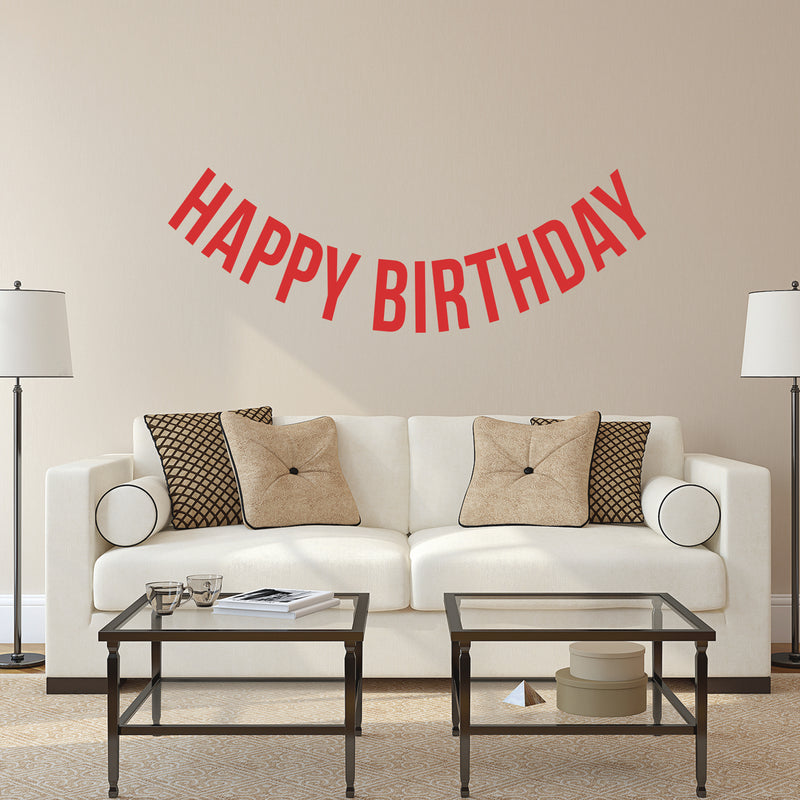 Vinyl Wall Art Decals - Happy Birthday - 16" x 45" - Best Wishes Celebrate Home Work Place Stencil Adhesives - Fun Happy Decal for Office Living Room Bedroom Dorm Room Decor (16" x 45"; Red Text) Red 16" x 45"