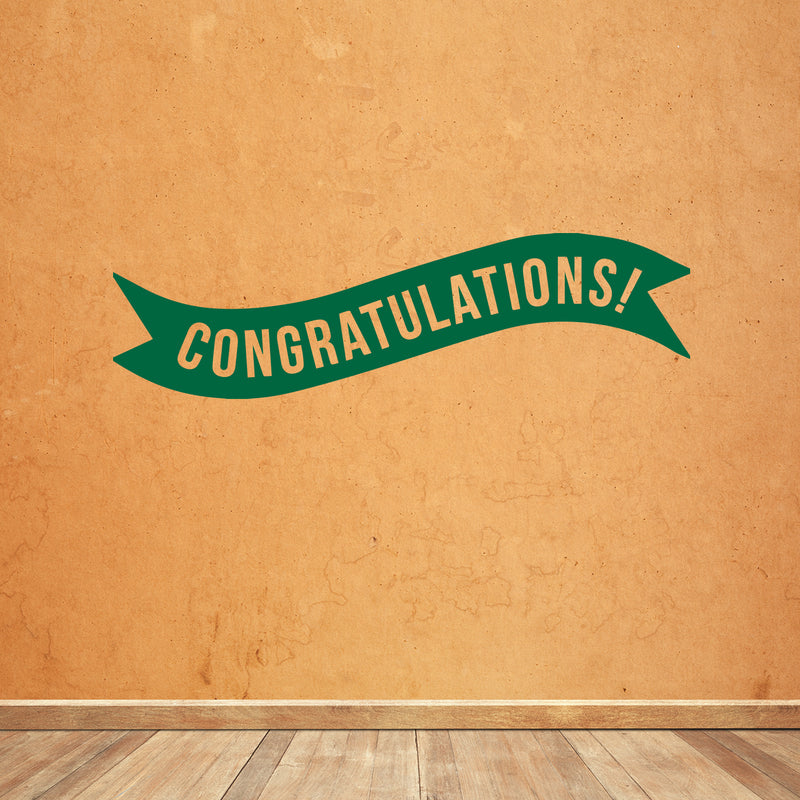 Vinyl Wall Art Decals - Congratulations! Banner - 13" x 45" - Best Wishes Celebrate Home Work Place Stencil Adhesives - Fun Happy Decal for Office Living Room Bedroom Dorm Room (13" x 45"; Green) Green 13" x 45" 2