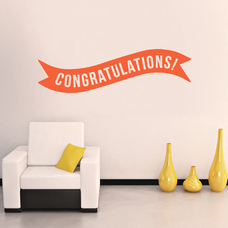 Vinyl Wall Art Decals - Congratulations! Banner - 13" x 45" - Best Wishes Celebrate Home Work Place Stencil Adhesives - Fun Happy Decal for Office Living Room Bedroom Dorm Room (13" x 45"; Orange) Orange 13" x 45"