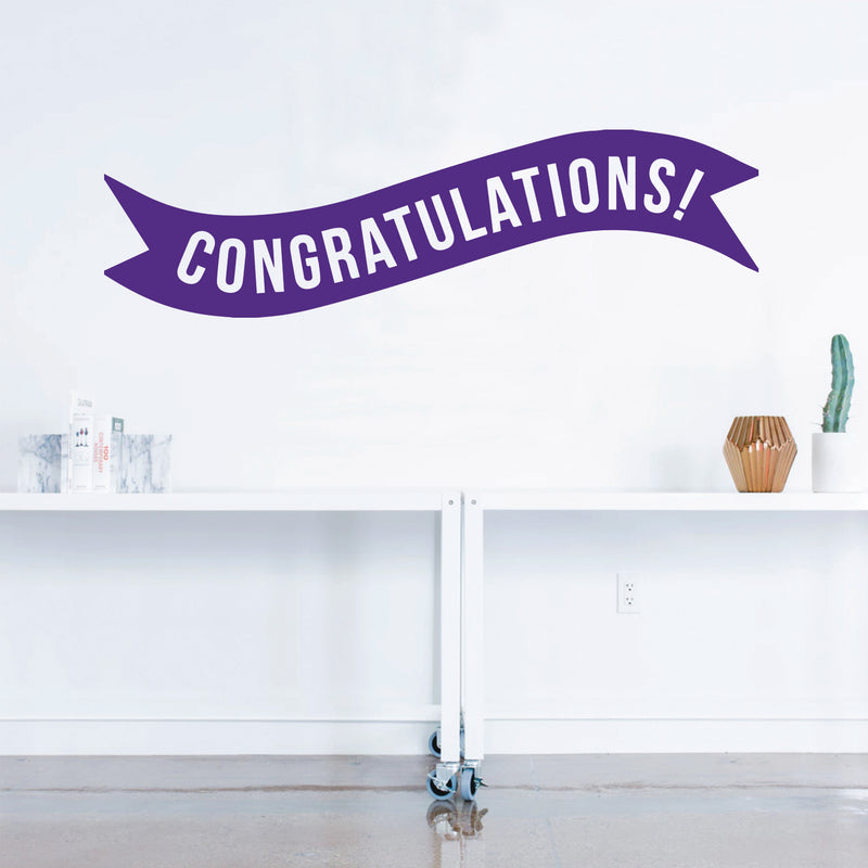 Vinyl Wall Art Decals - Congratulations! Banner - 13" x 45" - Best Wishes Celebrate Home Work Place Stencil Adhesives - Fun Happy Decal for Office Living Room Bedroom Dorm Room (13" x 45"; Purple) Purple 13" x 45"