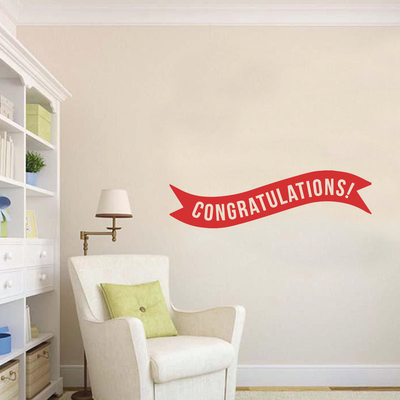 Vinyl Wall Art Decals - Congratulations! Banner - 13" x 45" - Best Wishes Celebrate Home Work Place Stencil Adhesives - Fun Happy Decal for Office Living Room Bedroom Dorm Room (13" x 45"; Red) Red 13" x 45"